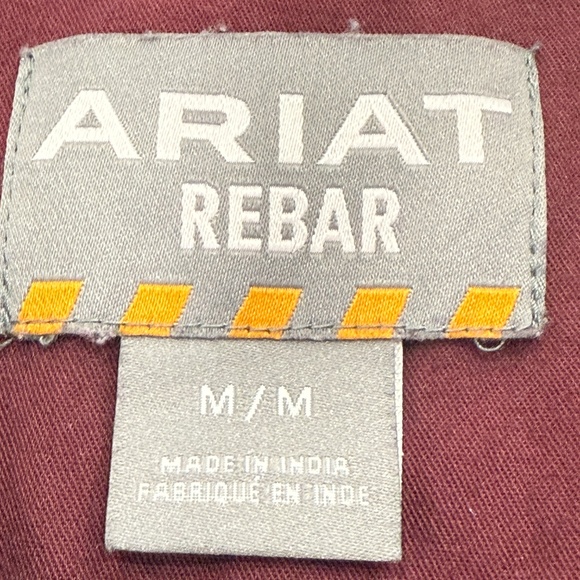 Ariat Rebar Women Medium Western Cowboy Burgundy Button Down LS Shirt Embroidery - Picture 7 of 13